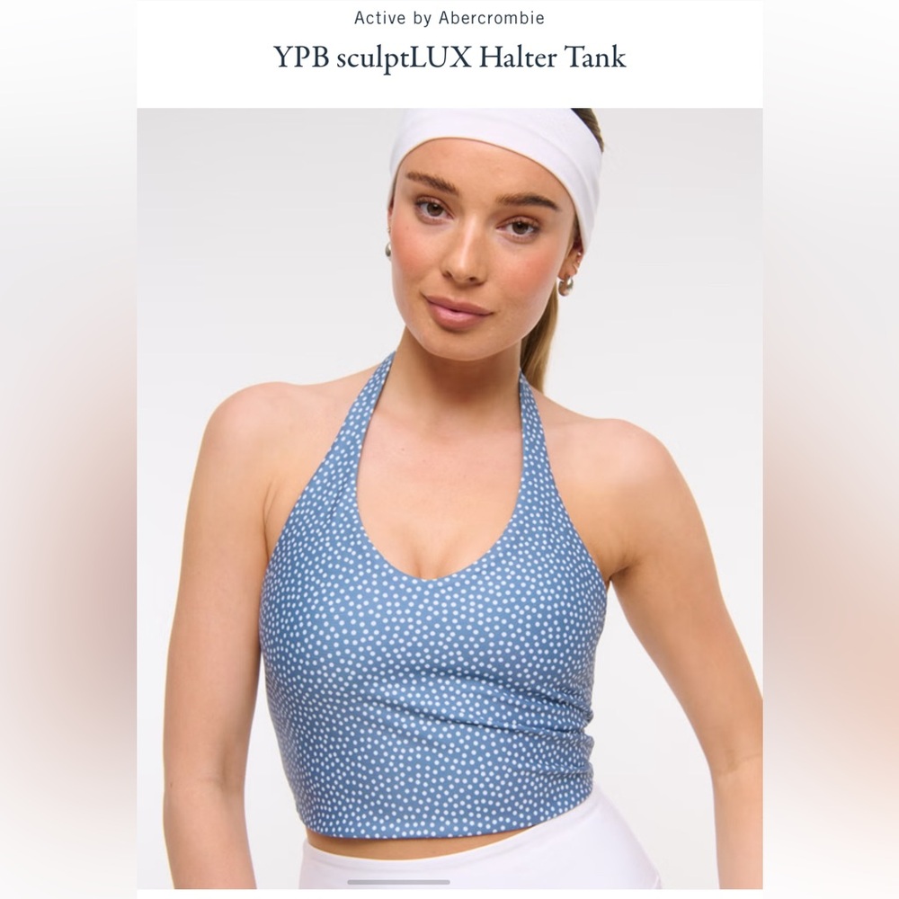 Abercrombie & Fitch YPB Blue Polka Dot sculptLUX Halter Tank size small NWT